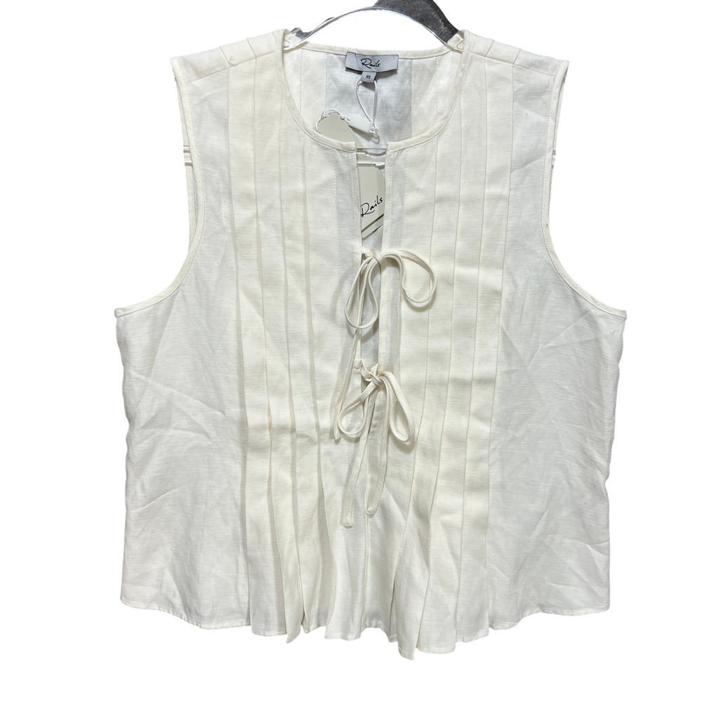 Rails Aja Ivory Pleated Tie Front Linen Blend Vest Top XS NWT Coastal Boho Chic
